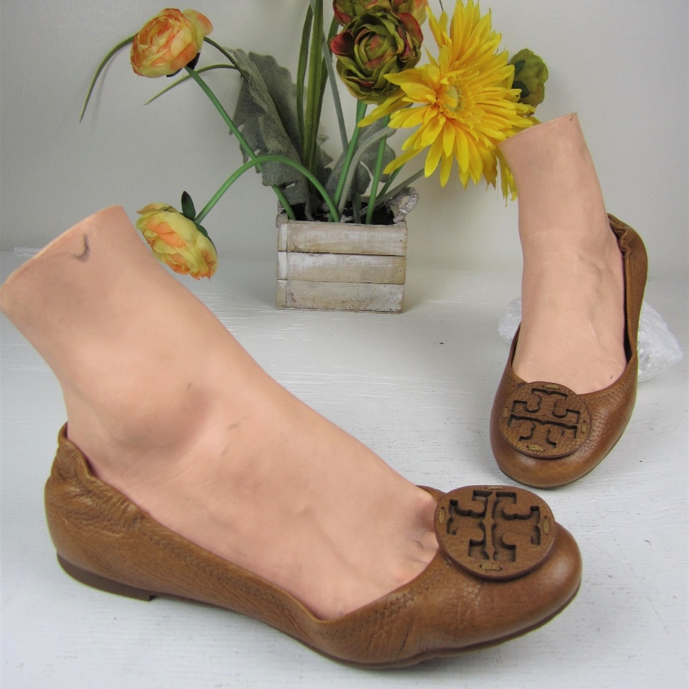 TORY BURCH BROWN LEATHER BALLET FLAT WM 8.5 SHOES